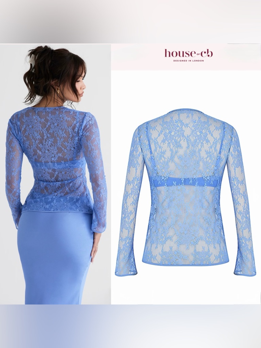 House of CB PHOEBE Blue Lace Tie Front Top 2 pieces - Picture 4 of 13